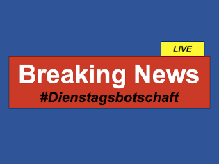 Schriftzug "Breaking News live #Dienstagsbotschaft" vor blauem Hintergrund