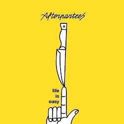 AFTERPARTEES – Call Out Your Name; Lineart einer Hand, auf dem ausgestreckten Zeigefinger balanciert ein Messer, gelber Hintergrund