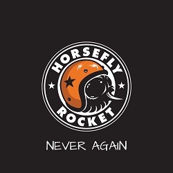 Cover von HORSEFLY ROCKET - Never Again ; Grafik von einem Insekt in einem orangefarbenen Helm