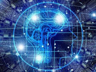 Symbolbild für Künstliche Intelligenz und Neuronale Netze. Schaltkreise in Blau.
