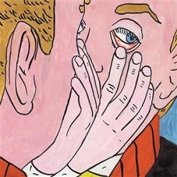 Albumcover von ODD COUPLE - Katta; gemaltes Bild von einer weißen Person, die in den Spiegel schaut und mit der Hand ihr unteres Augenlied nach unten zieht