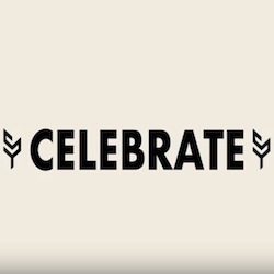 Cover von SHADOWPARTY - Celebrate ; Schriftzug "Celebrate" in schwarz vor cremefarbenen Hintergrund