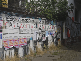 Ein Graffito an der Reichenberger Straße. Auf dem steht: Catcalling is violence.