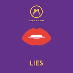 Cover von PLEASE MADAME - Lies; Grafik von vollen roten Lippen vor violettem Hintergrund