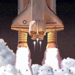 Cover von madsen, "Lichtjahre"; gemaltes Bild von einer Rakete über den Wolken