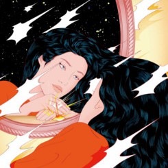Gemaltes Bild einer koreanischen Frau, die in einen Spiegel sieht